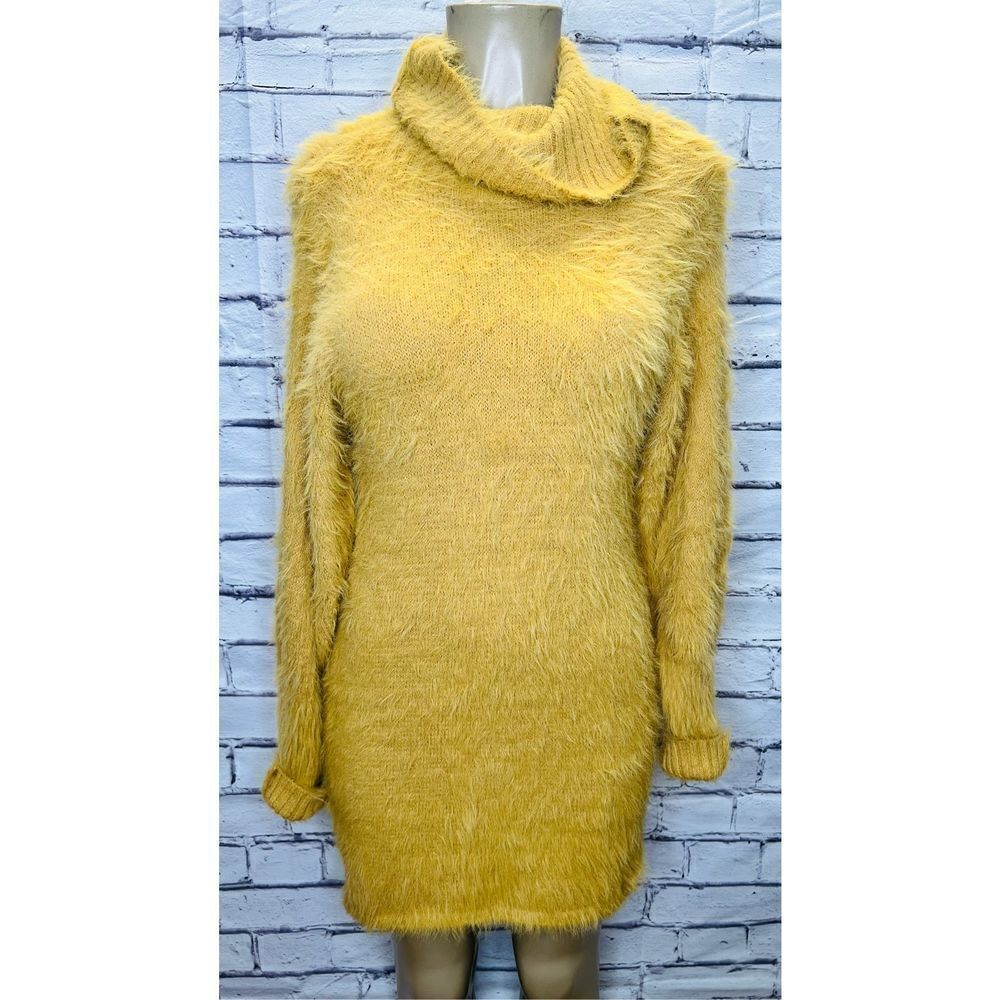Cozy Yellow Turtleneck Sweater Dress